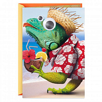 Iguana in Straw Hat Funny Pop-Up Birthday Card